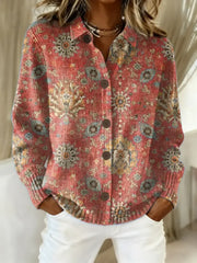 Women's Vintage Print Collared Sweater
