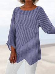 Stripe Print Crew Neck Long Sleeves Blouse