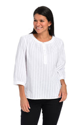 White Plain Round Neck 3/4 Sleeve Loose Comfy Blouse