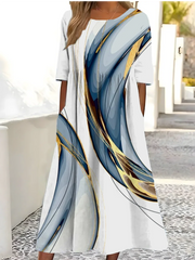 Gradient Abstract Line Print Half Sleeve Maxi Shirt Dress