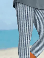 Striped Print Elastic Waist H-Line Capri Leggings