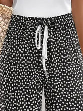 Polka Dot Floral Drawstring Waist Straight Capri Pants