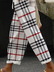 Plaid Print Natural Waist Loose H-Line Long Baggy Casual Pants