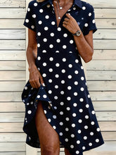 Polka Dot Shirt Collar Short Sleeve Mid Waist Loose A-Line Polyester Midi Shirt Dress