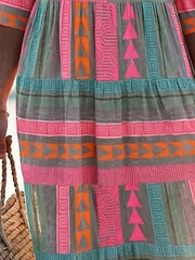 Geometric Print Crew Neck Half Sleeve Loose A-Line Midi Women Summer Dress