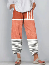 Orange Striped Colorblock Printed Casual Loose Women's Pants