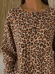 Women Casual Crew Neck Leopard Print Long Sleeve Sweatshirt