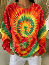 Women Crew Neck Spiral Tie-Dye Ombre Long Sleeve Casual Sweatshirt