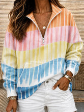 Women Vintage Color Block Plaid Long Sleeve Loose Hoodie