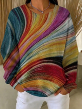 Women Multicolor Swirl Abstract Print Crew Neck Casual Sweatshirt