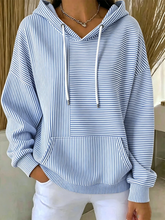 Striped Drawstring Hooded Sweatshirt With Kangaroo Pocket