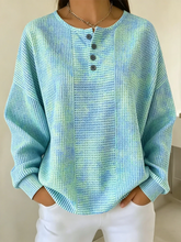 Tie-dye Waffle Knit Henley Long Sleeve Top