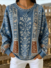 Bohemian Geometric Floral Print Crew Neck Sweatshirt