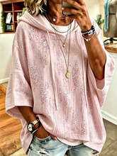 Pink Abstract Print Half Sleeve Loose Hoodie