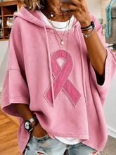 Pink Ribbon Abstract Print Half Sleeve Loose Hoodie