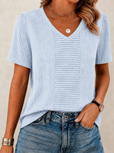 Vintage Striped V Neck Short Sleeve T-shirt