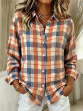 Vintage Color Plaid Long Sleeve Loose Button Down Shirt