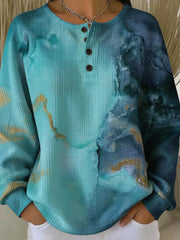 Casual Abstract Henley Collar Long Sleeve Sweatshirt
