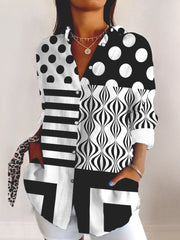 Shirt Collar Long Sleeve Geometric Regular Micro-Elasticity Regular Fit Shirt For Women
