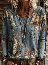 Casual Floral Crew Neck Long Sleeve T-shirt