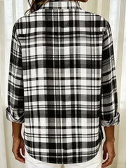 Women Plaid Casual Shirt Shirt Collar Long Sleeve Buckle Top