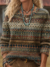 Women Ethnic Simple Long Sleeve Comfy Casual Printing Sweater