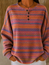 Vintage Casual Henley Collar Multicolor Block Sweatshirt Printing
