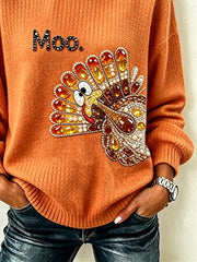 Casual Printing Turkey Crew Neck Sweatshirt