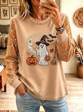 Vintage Elegant Sparkling Halloween Color Block Sweatshirt