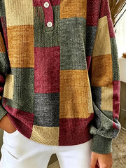 Vintage Casual Abstract Henley Collar Long Sleeve Sweatshirt
