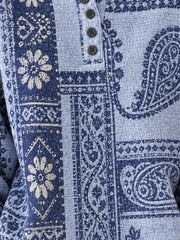 Vintage Geometric Henley Collar Long Sleeve Sweatshirt