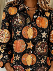 Women Abstract Graphic Casual Shirt Shirt Collar Long Sleeve Top