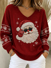 Vintage Santa Claus V Neck Long Sleeve Sweatshirt