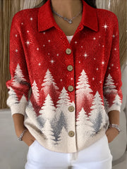 Regular Fit Shawl Collar Star Simple Knit Top