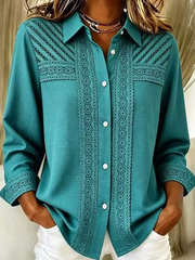 Women Casual Floral Shawl Collar Long Sleeve Shirt Vintage Daily Spring/Fall Top