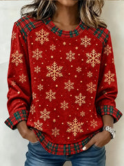 Casual Plaid Crew Neck Long Sleeve Sweatshirt