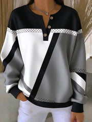 Casual Abstract Graphic Henley Collar Long Sleeve Sweatshirt