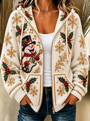 Women Spring/Fall Outerwear Casual Christmas Snowman Long Sleeve Hoodie Jacket