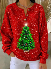Casual Christmas Henley Collar Long Sleeve Sweatshirt