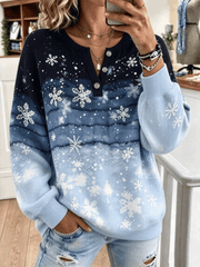 Casual Snowflake Henley Collar Long Sleeve Sweatshirt