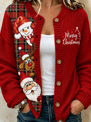 Women Plaid Long Sleeve Comfy Vintage Cardigan