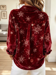 Vintage Christmas Pattern Art Casual Stylish Velvet Long Sleeve Shirt