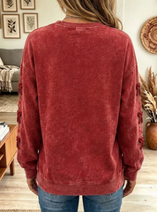 Women's Merry Christmas Velvet Bow Mineral Wash Casual Sweatshirt
