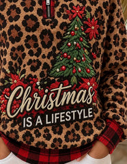 Casual Leopard Mock Neck Long Sleeve Sweatshirt