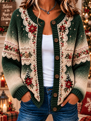 Casual Printing Christmas Regular Fit Vintage Cardigan