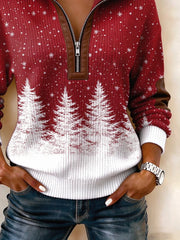 Casual Christmas Stand Collar Long Sleeve Sweatshirt