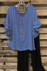 Black Short Sleeves Solid Ruffled Round Neck T-shirt