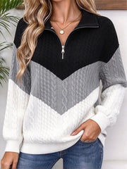 Casual Geometric Shawl Collar Long Sleeve Sweatshirt