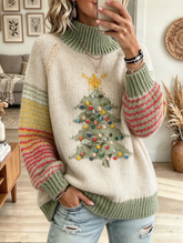 Women Christmas Tree Striped Knit Sweater