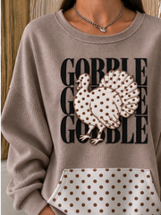 Turkey Pocket Stitching Polka Dots Casual Sweatshirt
